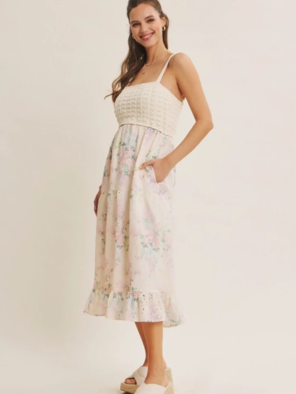 Dreamiest Crochet Twofer Midi Dress With Eyeelt - Picture 5 of 6